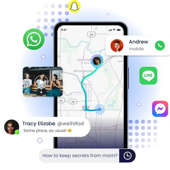 Tracking phone SMS, calls, locations, social medias, etc.