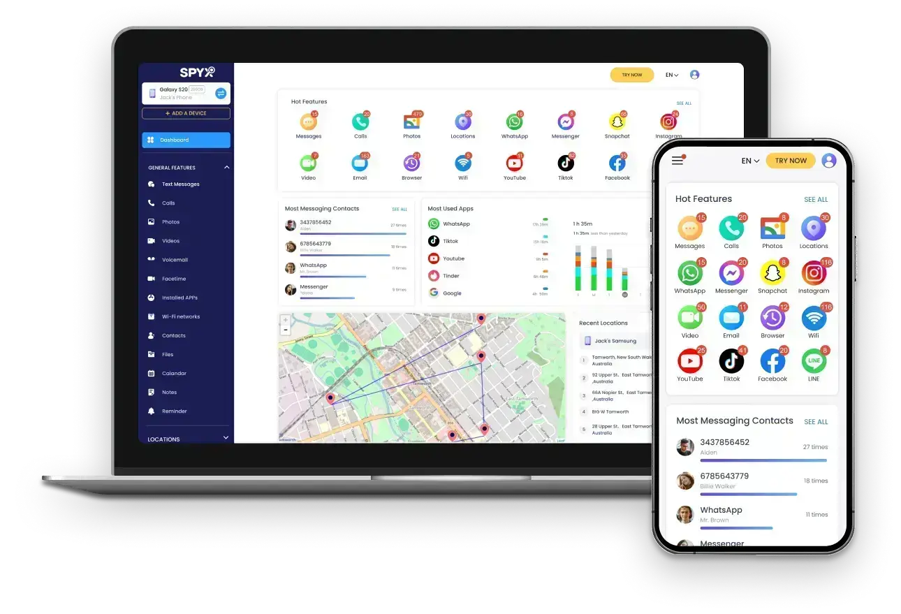 يمكن مراقبة البيانات من الهاتف الخليوي المستهدف في الوقت الحقيقي على لوحة التحكم SpyX.