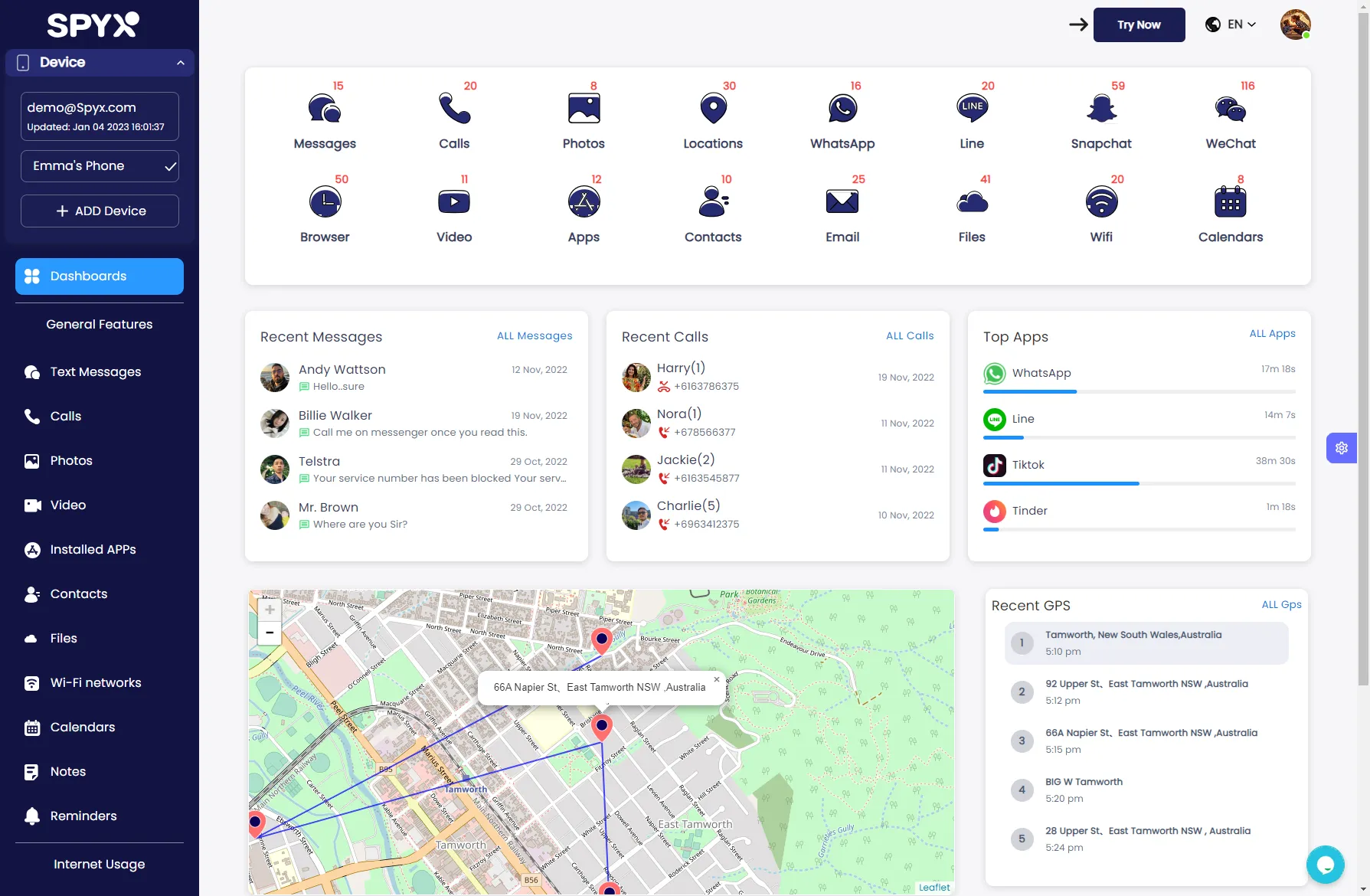 the demopage of SpyX